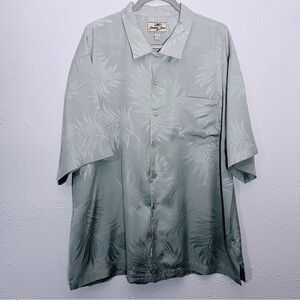 Jamaica Jaxx Hawaiian Green Jacquard Floral Shirt Men's XL 100% Silk Button Up